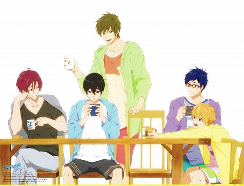 frfrfreak:  So I´m having a blast looking at the Free! official arts. For example this motherfucker hereThey have had a party/sleepover last night. Someone brought boose (was it you Nagisa? Or Rin?). Everyone is fine, except Haru, who has a terrible