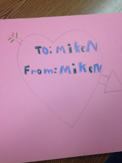 cutegirlonline: one of my students decided he was gonna be his own valentine