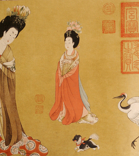 “Beauties wearing flowers” by Tang dynasty painter Zhou Fang