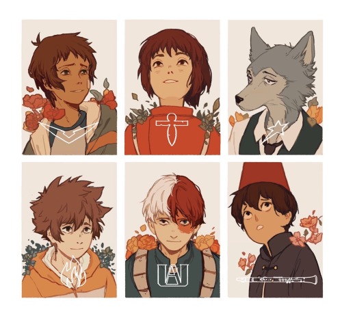 asterein: Art for the Six Fanarts! Lance, Chihiro, Legosi, Tsuna, Todoroki, and Wirt!