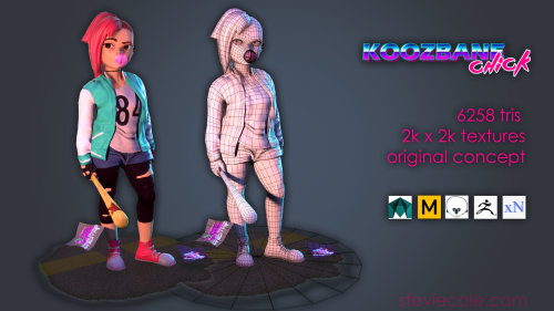 I did some new renders of my chick! Koozebane: Refers to punkers, New Wavers, or anyone else “