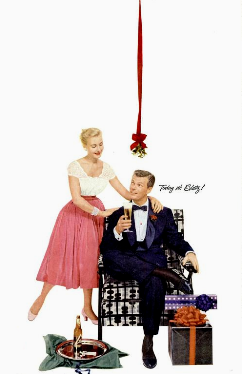 theniftyfifties:  &lsquo;Today it’s Blatz'…1952 Blatz Beer Christmas advertisement 