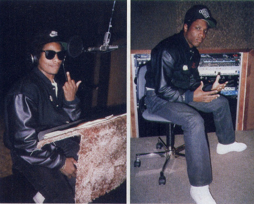 onlytheyoungdieyoung:  Eazy E and MC Ren in the studio.