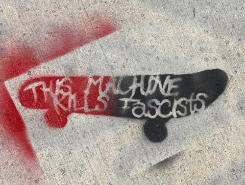 &ldquo;This machine kills fascists&rdquo; Stencil in Wynwood, Miami in memory of Anthony Huber, a 26