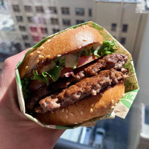 Super Burger with super sauce, lettuce, tomato, red onions.  San Francisco CA  @superduperburgers  &