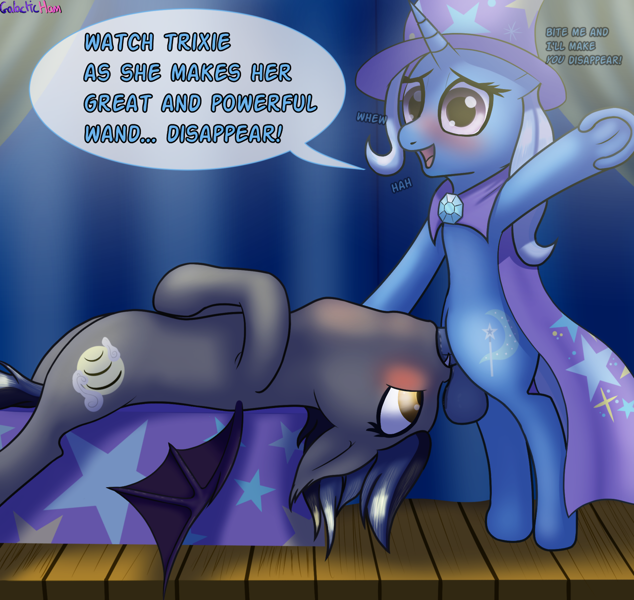 4 / 5 of the 500 follower raffle pics! Here @batponyecho‘s helping out Trixie with