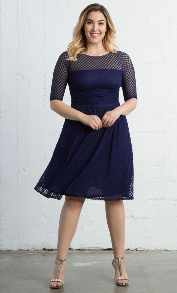 beautiful-real-women:  #PlusSize #PlusSizeDress Alexa Retro Dot Dress - Navy Blue