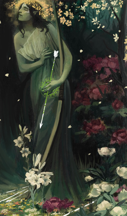 blackmonoceros: Master study but with a Revamp and Dragon age touch because why not.. I loved detailing more the Peony on the background because they are some of my favourite flowers.   Original is  : "Forest music", of Jules van Biesbroeck