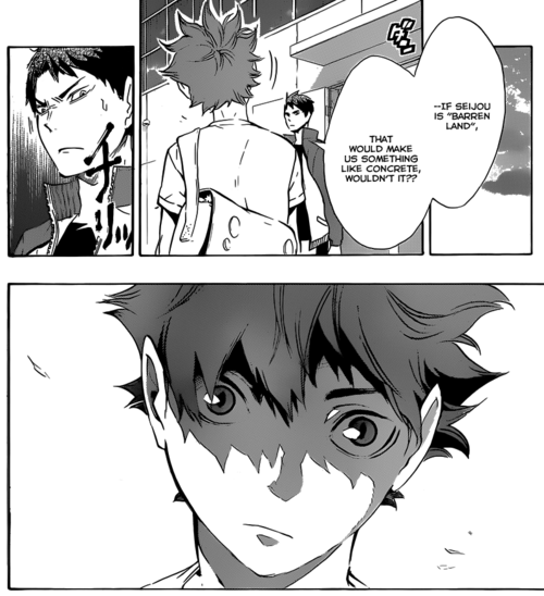 sorasan00:  Really, when you go back and reread Haikyuu from the beginning, you can tell the mangaka just came out of creating a horror manga, which happened to be his first ongoing pro manga.    That’s no sports manga. That’s some horror show going