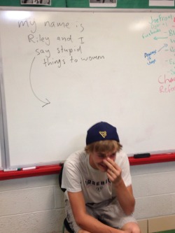 cumberloven:  iamshanesbitch:  northern-downpour-97:  This kid said something that offended a girl and my English teacher did this.  The smug look got wiped off his face and became this when the teacher encouraged us to take pictures.  GOOD 