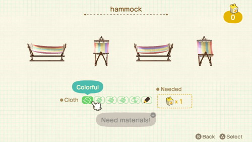 Item: hammock# of customizations: 5Customization names: colorful, camouflage, hibiscus flowers, whit