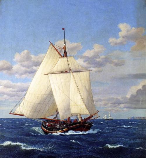 sbsebek:A Danish Yacht Passing StevnsChristoffer Wilhelm Eckersberg - 1843-1845