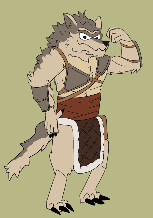 Werewolf flexing and wearing partial armor