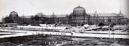 Construction work on the original Tokyo Station.  Shown here is the steel framework, which was compl