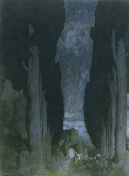 Ulalume.1912.Ink and watercolour drawing.37.5 x 27.4 cm.Art by Edmund Dulac.(1882-1953).