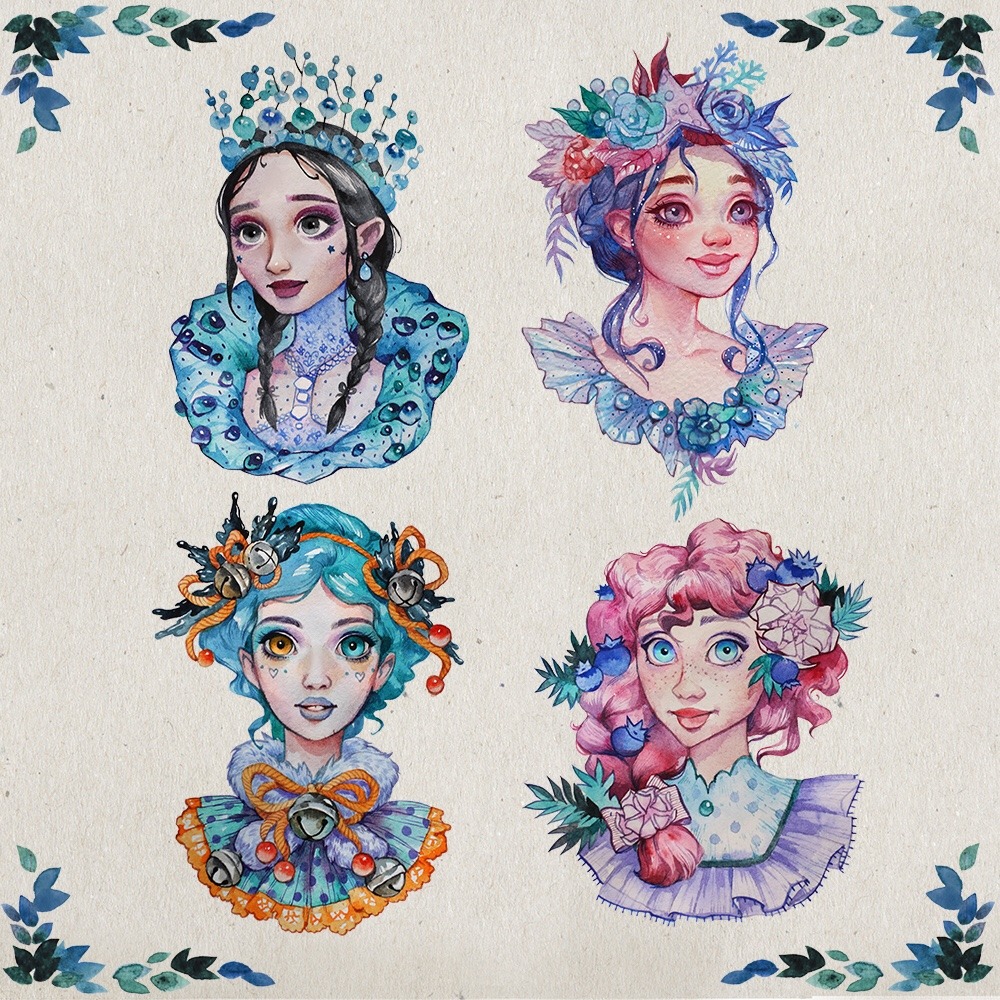 velvetmoonmoth:  I finished my series of Ice princesses. There are 4 last princesses.