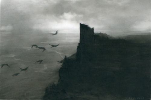 Dozier Bell (American, b. 1957, Lewiston, ME, USA) - Roost, 2012  Drawings: Charcoal on Mylar