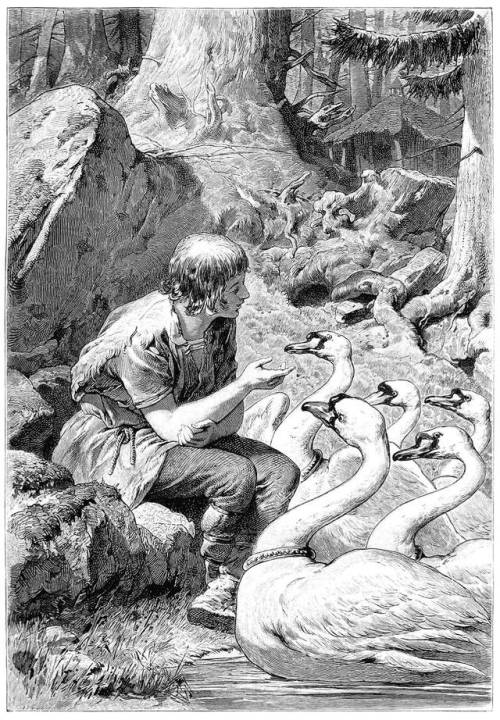 Helias, the Knight of the Swan.  Wood engraving by an unknown artist for the book, Germania&rsq