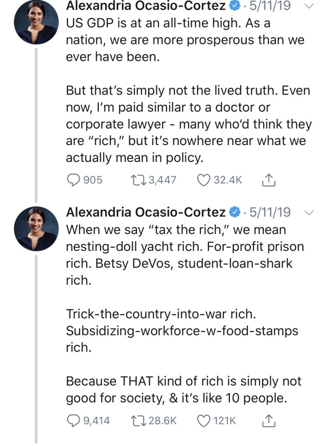 odinsblog:  When we say “tax the rich,” we mean nesting-doll yatch rich. For profit prison rich. Betsy DeVos, student-loan-shark rich.  Trick-the-country-into-war rich. Subsidizing-workforce-w-foodstamps rich.  Because THAT kind of rich is simply