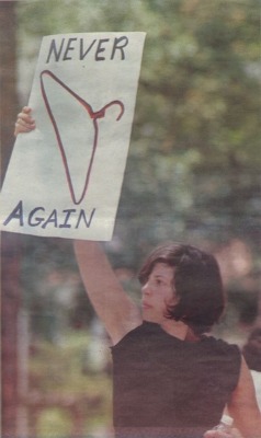 gayeskimos:  If you do not know what this picture is; let me inform you. In the late 50’s when abortion was completely illegal, women would resort to using household items to have a self-given abortion. These items included  bleach, wire hangers, and