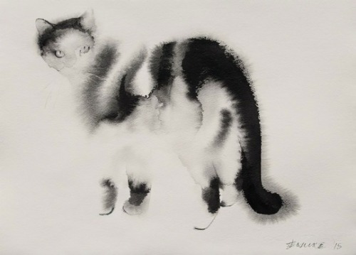 asylum-art: Spooky Watercolor And Ink Cats Flowing Onto Canvas By Endre Penovác                Artis