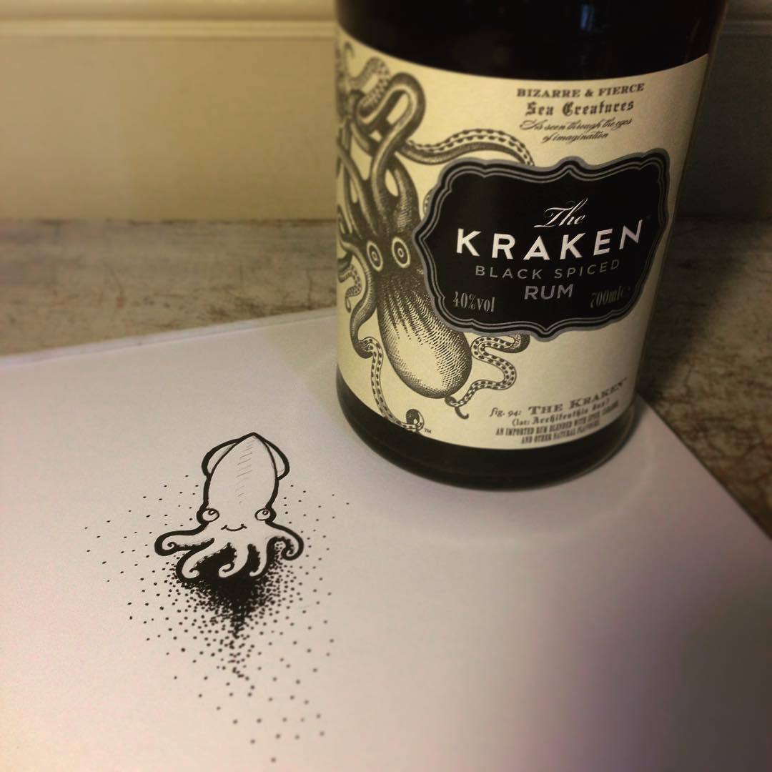 Nicolas Gut - 日光 — The Kraken - black spiced rum - and a cute squid....