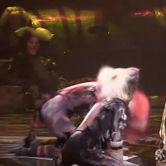junkyard-gifs:Four excited kittens: Romina Villafranca as Sillabub,  	Kathryn Sgroi as Electra, Dominique Hamilton as Rumpelteazer, Mila de Biaggi as Victoria - all fawning over Earl Gregory’s Tugger. Asia tour, 2014.
the cat in the background who’s just shaking their head and yawning, love #kittens#jemima#electra#rumpleteazer#victoria#tugger #rumples hair is goals ngl