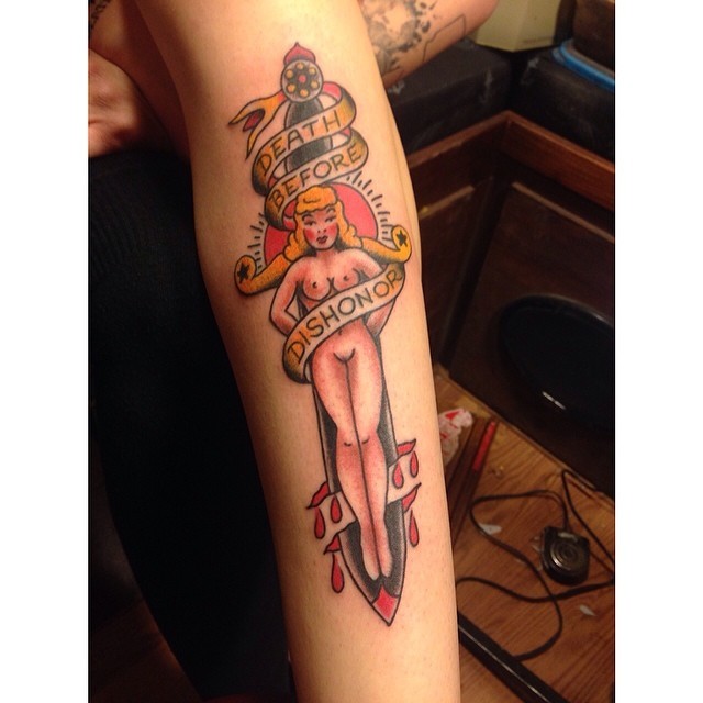 alysha:  Top of the shin. Killed it! @oliverpecker @sailorjerry #sailorjerryhouse