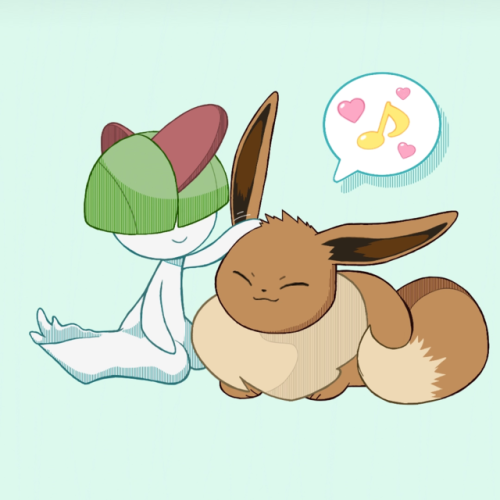 xjennydraws:Ralts petting Eevee