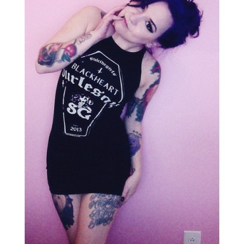 marcelinesuicide:  Never taking this dress off 😍✨🙌💥 @suicidegirls #suicidegirls #sgmerch #blackheartburlesque @jessytai @alexiscrawfordx #tattoosday #tattuesday #tattootuesday #purplehair #blackheartburlesquetour #girlswithtattoos #tattoos