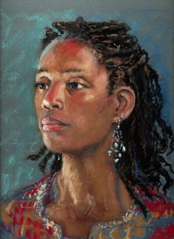 fyblackwomenart:Woman with Two Colors by   Diane Mannion - oil pastel 