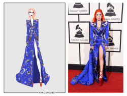 marcjacobs:  From sketch to red carpet. Lady Gaga wearing custom Marc Jacobs Spring ‘16 to the 2016 Grammys