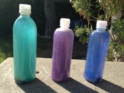 uclamsw:  Calm Bottle (aka Glitter Jar) Goal: Anger management; Decreasing anxiety, fear, etc.; Aggression/anxiety physical release Supplies - Container: This is typically made with a glass mason jar, but since I often make these with children I use