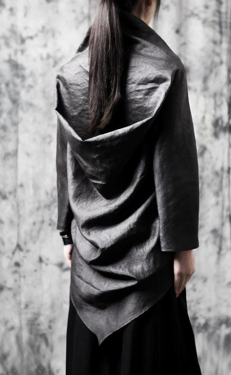 Ofelya Original Design Twilight / Real Leather Drape Cut Shirt