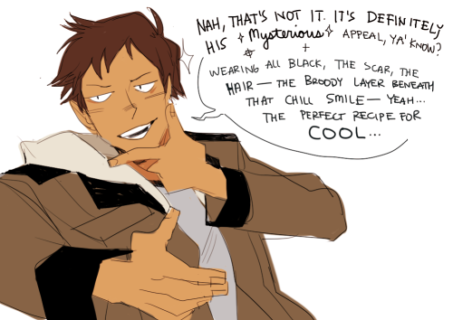 sakuraplumskyes:  runmonsterun:  The Paladins discuss the source of Shiro’s “coolness.”   @goddessoftheworld look at them