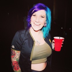 letsrollbabydoll:  The most skin I’ve ever shown when I’ve gone out lol on another note.. Smile? 😁 #smile #omg #me #drunk #party #redcupparty #skin #plugs #staygoldplugs #gauges #bow #sleeve #tattooed #tattooedbabes #atomicturquoise #turquoise