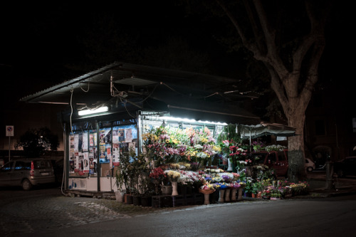 arpeggia:  Paolo Fusco - Fiori 24h Artist’s statement: “Hardly anything is open 24h in Rome: a few bars, a few stores, self service gas stations and flower kiosks, a lot of flower kiosks. You can find them everywhere in the city and they never