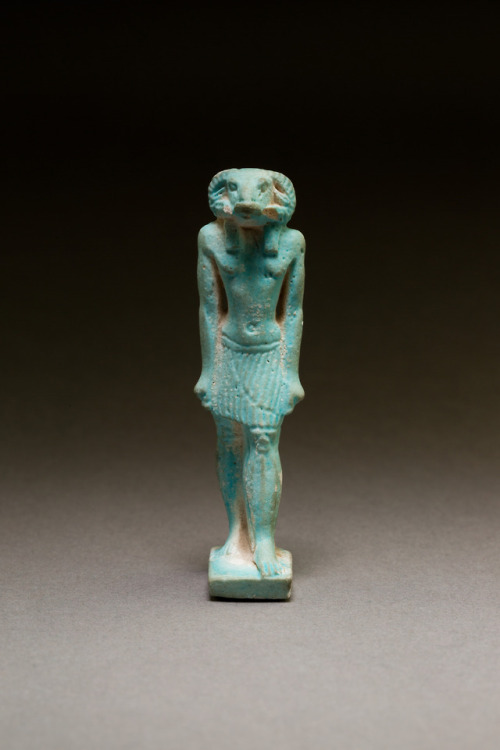 Ancient Egyptian faience amulet depicting a horned deity (Khnum?)  Artist unknown; ca. 664-30 B