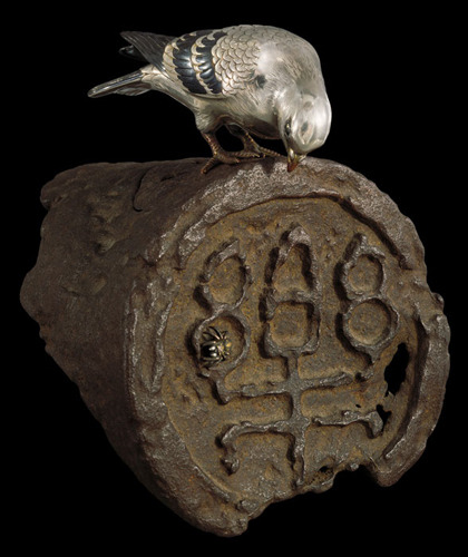 Koro or incense burner in the form of an ancient Chinese roof tile with a small spider on the side, 