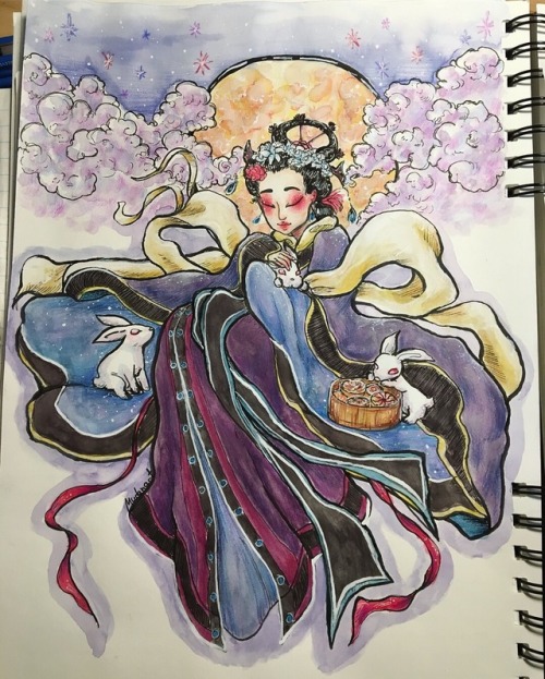 mudanart:day 1 of #inktober + #witchtober! mid-autumn festival is coming up soon, i really want to e