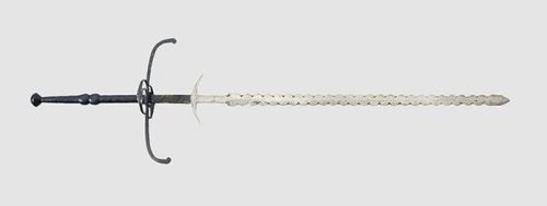 art-of-swords:  Two-handed Flamberge Sword Dated: circa 1580 Culture: Southern German Measurements: overall length 190 cm The sword features a heavy blade with ridges on both sides and offset wavy edges. The long, partially leather-covered ricasso have