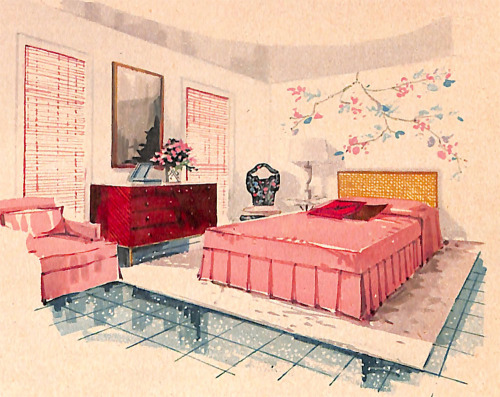 vintagediggs: 1957. Woman’s Day from an article titled How to use color in your home.  Co