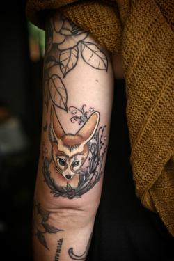 wonderlandtattoospdx:  fennec fox above the elbow by Alice Kendall! 