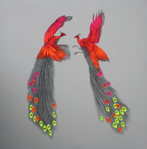 louisemcnaught:  New pieces available soon! Spray paint, pencil and acrylic on canvas (2015)