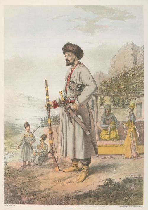 gunsandposes:Circassian warrior, 1862, by artist Henry J. Van-Lennep and lithographer Charles Parson