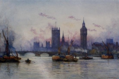 Thomas Hale Sanders (1830 - 1915) - View of Westminster. 1892. Watercolour.