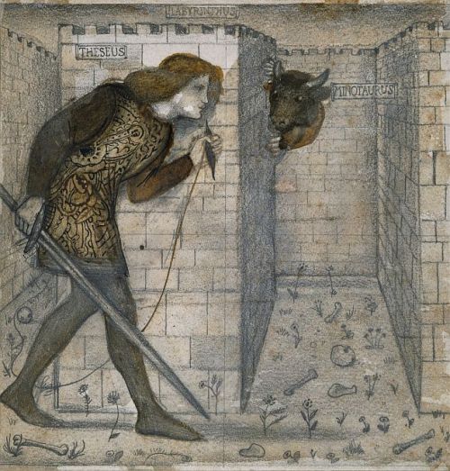 thelongvictorian:  Theseus and the Minotaur (1861) by Edward Burne-Jones (England, 1833-1898).  “Kin