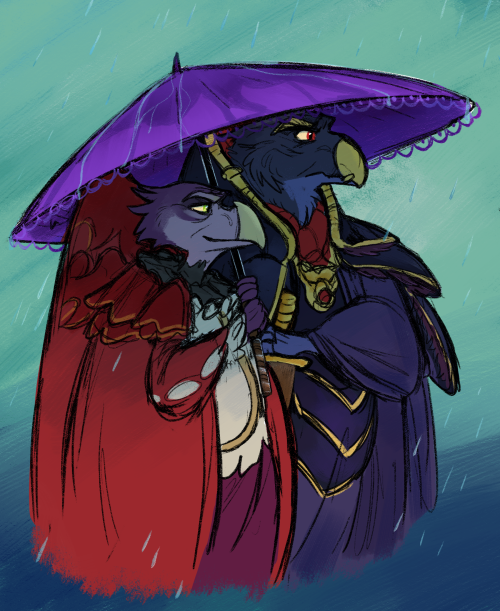 Skeksil and Skekung on a little trip out of castle, it’s pouring, and there’s ONLY 1 UMBRELLA!“Oh my