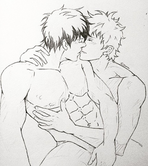 spicy-kiki: Hijikata X Gintoki X Boob Grab 💥   Traditional + Digitally cleaned up background ✌🏽️ 