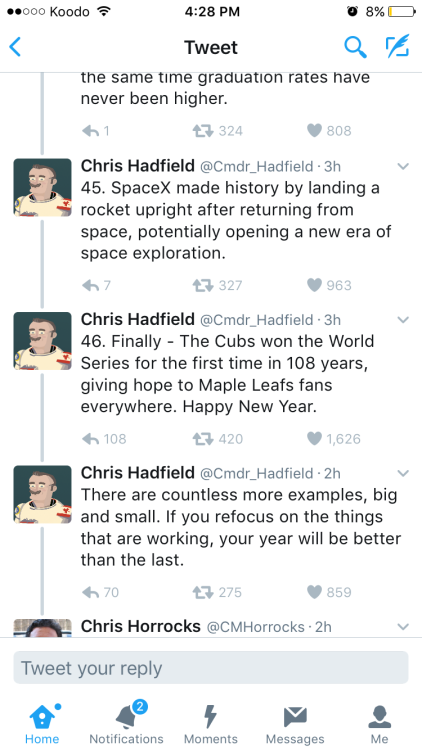 shychemist: 2016 wasn’t all bad as Canadian Astronaut Chris Hadfield explains. Humanity did some goo